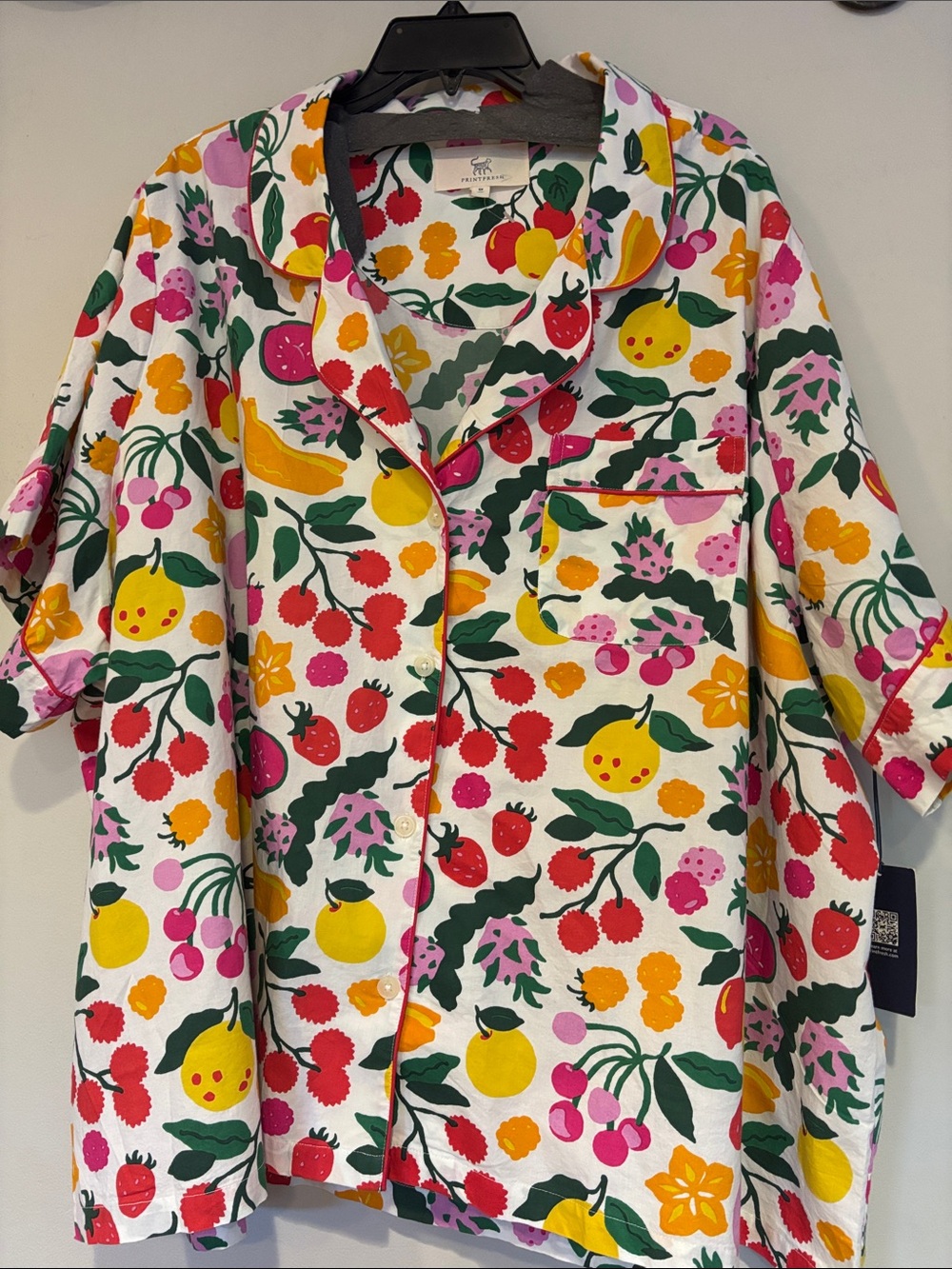 Printfresh White Fruit Print pajama set with Bright Red, Yellow & Green - Picture 2 of 14